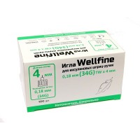 Иглы Веллфайн 34G 0,18 мм (WellFine), длина 4 мм, №100 для шприц-ручек